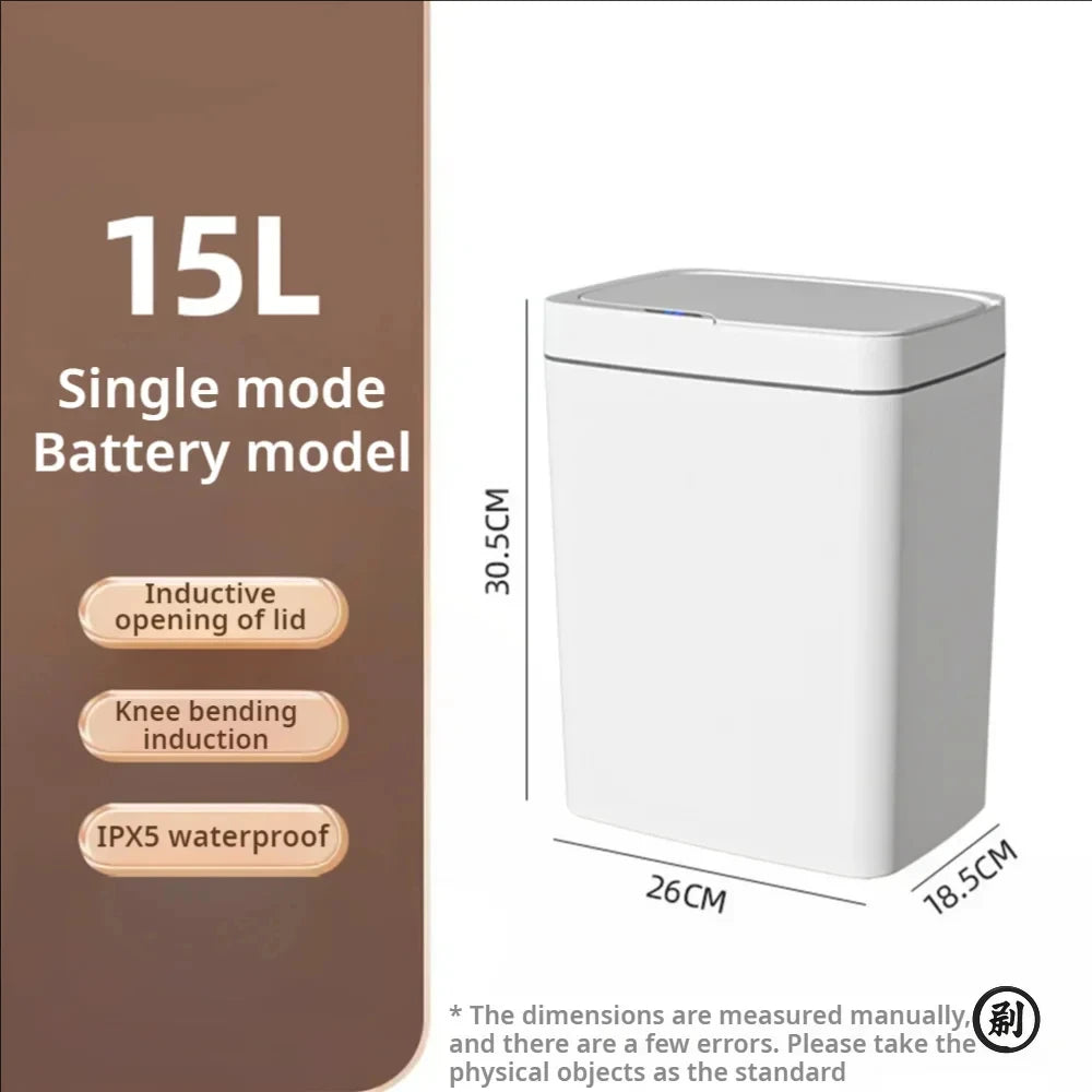 Smart Bathroom Trash Can Automatic Bagging Electronic Trash Can White Touchless Narrow Smart Sensor Garbage Bin Smart Home 15L